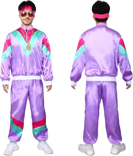 Vista 4 de PartyBloom Disfraces de los años 80 para hombres y mujeres, traje retro de los años 90, traje de concha, vestido de fiesta de Halloween