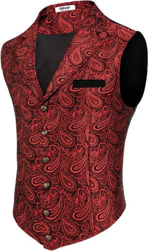 Vista 7 de COOFANDY - Chaleco para hombre, estilo victoriano y steampunk, con estampado paisley floral, gótico, para traje formal y esmoquin, con solapas