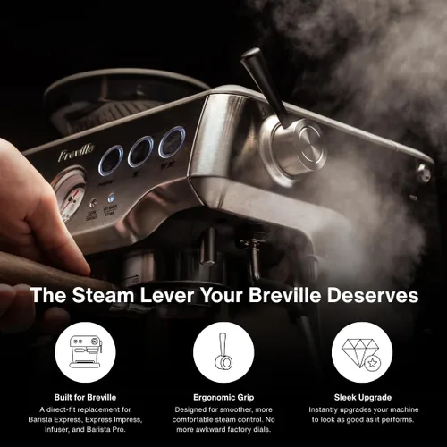Vista 4 de Productos de café CREMA Palanca de vapor de repuesto para máquinas de espresso Breville Diseño ergonómico de acero inoxidable Compatible