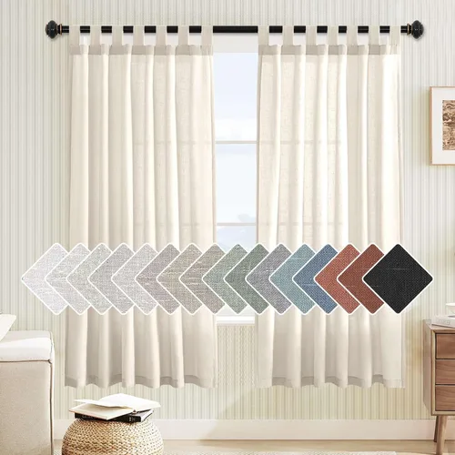 Vista 35 de Cortinas de lino para sala de estar, decoración para el hogar, con pestaña superior, privacidad añadida, ahorro de energía, filtro de luz