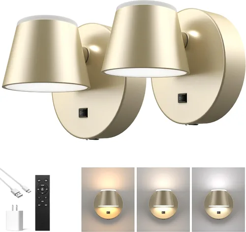 Vista 24 de URSOLA Aplique de pared que funciona con pilas con control remoto, lámpara de pared recargable con batería LED de 9000mAh, 3CCT y ajustable
