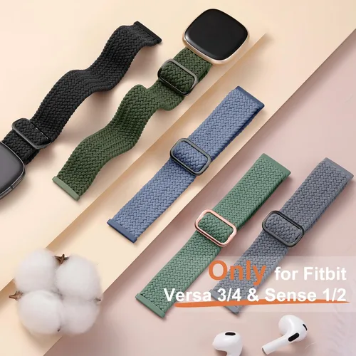 Vista 4 de Maledan Banda elástica trenzada compatible con Fitbit Sense/Versa 3/4 y Sense 2, correa elástica suave para reloj inteligente, accesorio