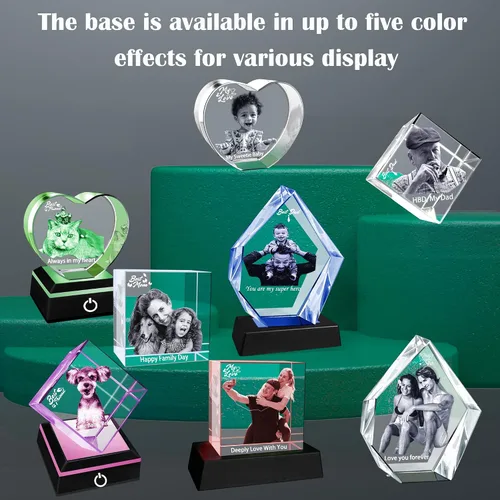 Vista 2 de Bivei Foto de cristal 3D con tus propias fotos para él, imagen grabada con láser 3D personalizada en cristal para parejas, decoración conmemorativa