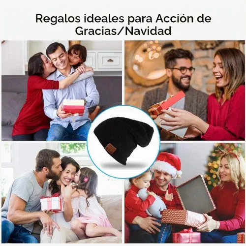 Vista 5 de Gorro Bluetooth para mujeres y hombres, inalámbrico con auriculares, con música, gorro de invierno, gorro inteligente con auriculares musicales Negro