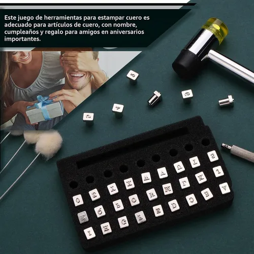 Vista 6 de Kit de estampado de cuero de 44 piezas, 36 sellos de cuero de 0.118 pulgadas con letras y números