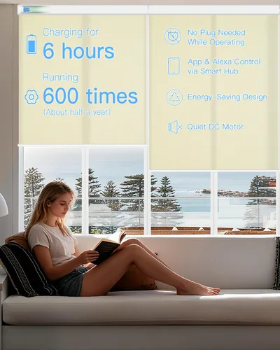 Vista 3 de Tokblind Persianas enrollables motorizadas de filtrado de luz con control remoto, persianas inteligentes para ventanas compatibles con Alexa Google