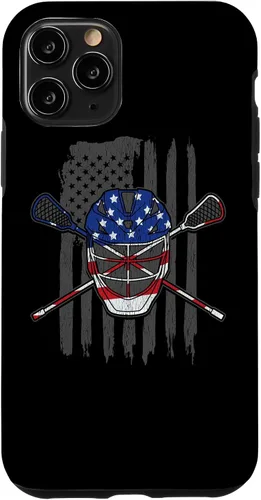 Vista 28 de iPhone 11 bandera estadounidense lacrosse Player Tee Lacrosse Portero caso