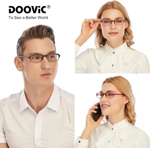 Vista 7 de DOOViC 4 Pack Reading Glasses for Women Men TR90 Ultra Lightweight Sturdy Blue Light Blocking Readers