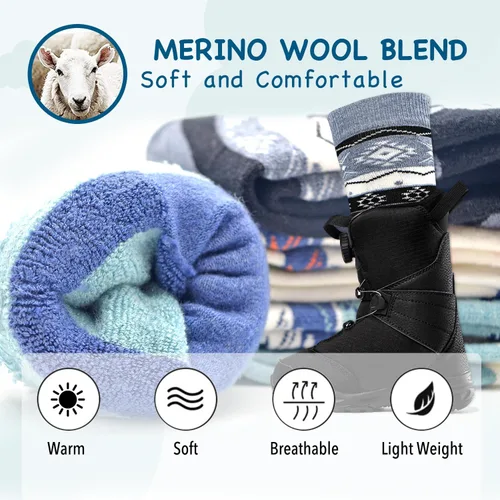 Vista 4 de Socks Daze Paquete de 2 calcetines de esquí de mezcla de lana merina para niños, hasta la rodilla, cálidos, para invierno, snowboard, patinaje