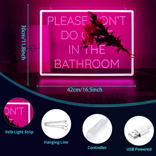 Vista 4 de Letrero de luz LED para baño con diseño grabado para decoración de pared, baño, bar o decoración divertida de habitación, alimentado por USB