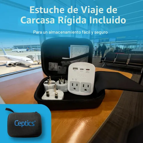 Vista 2 de Adaptador de viaje Ceptics, de EE. UU. a Japón, Filipinas, con doble USB, tipo A, ultra compacto All in One - 2 USB + 2 US Sockets Blanco