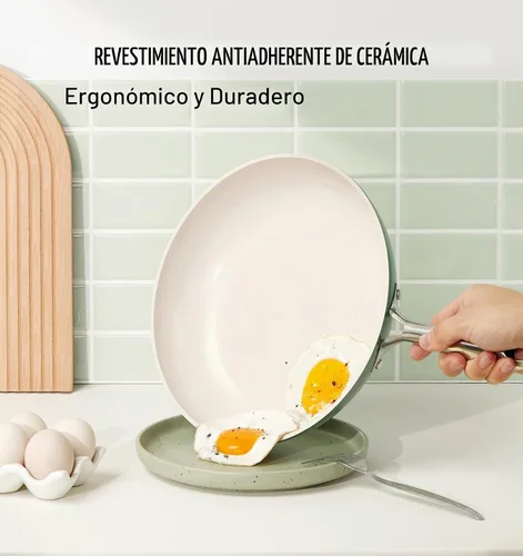 Vista 2 de KOCH SYSTEME CS Sartén antiadherente de 10 pulgadas con tapa, sartén de cerámica antiadherente con mango de acero inoxidable que se mantiene fresco