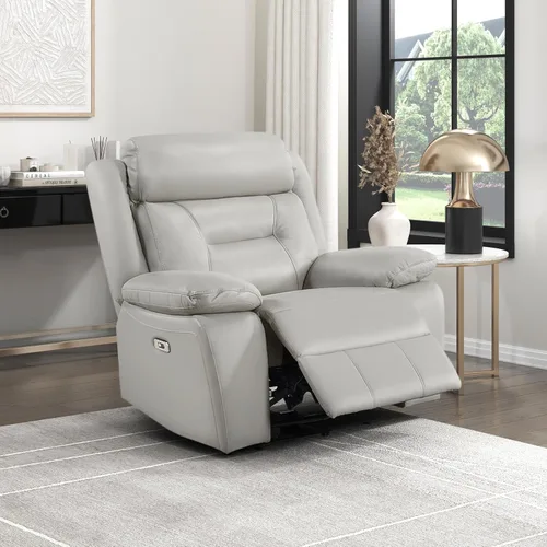 Vista 9 de Lexicon Sofá Reclinable Doble Eléctrico, Sofá Reclinable de Cuero de Grano Superior Combinado con Reposabrazos de Parte Superior Acolchada, Asientos