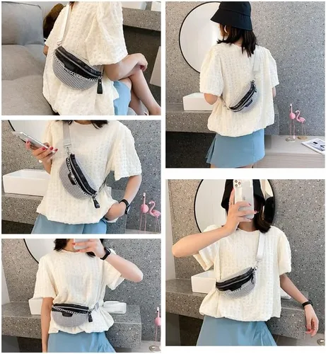 Vista 2 de Riñonera de cristal brillante con diamantes de imitación para mujeres y niñas, cinturón pequeño, bolsa cruzada para teléfono celular, para fiestas