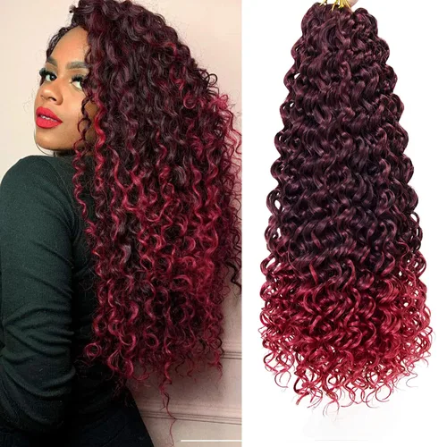 Vista 47 de GoGo Curl Crochet Hair 18 pulgadas onda de agua pelo sintético bohemio ganchillo trenzado jengibre onda profunda extensiones de cabello trenzado