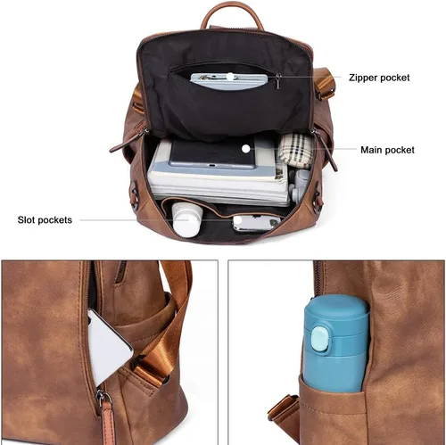 Vista 4 de CLUCI - Mochila de cuero para mujer, convertible, grande, para viajar, de diseñadora, moda, casual, bolso de hombro universitario
