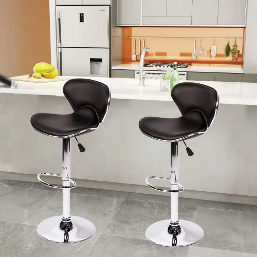Vista 5 de Taburetes de bar Taburete giratorio de altura ajustable con parte trasera de cuero sintético duradero moderno alto comedor silla bar taburete