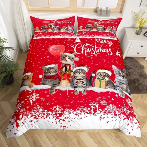 Vista 33 de Feelyou Juego de ropa de cama de Navidad gris para niños, tamaño individual, funda de edredón enana de Navidad para niños, niñas, adolescentes