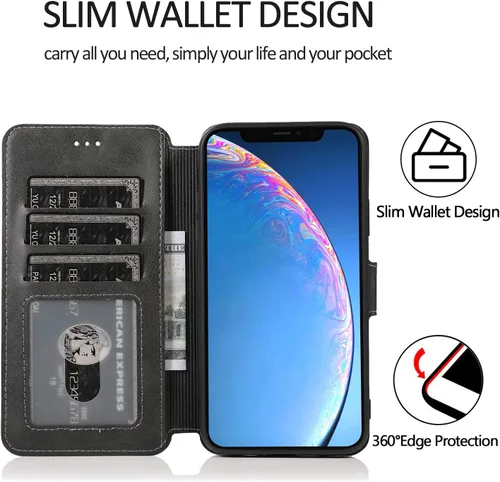 Vista 2 de QLTYPRI Funda para iPhone 11, Premium PU Leather Simple Wallet Case [Ranuras para tarjetas] [Soporte De Caballero] [Cierre Magnético] Funda Flip A
