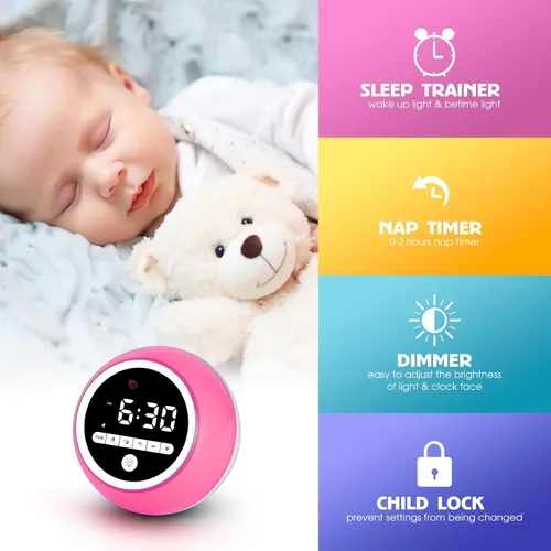 Vista 5 de Reloj despertador para niños, Ok to Wake Clock con luces nocturnas, temporizador de siesta, reloj de entrenamiento del sueño para niños pequeños