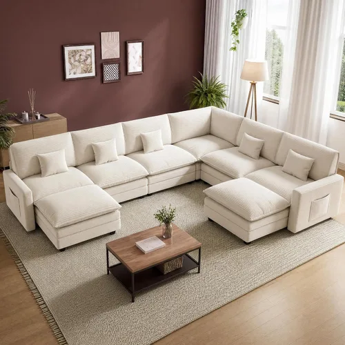 Vista 55 de Cloud Couch Sectional, L Shaped Modular Sofa with Movable Ottoman Negro