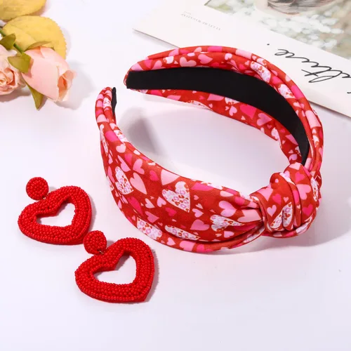 Vista 5 de YAHPERN Diadema para el día de San Valentín para mujer, colorida diadema de algodón con estampado de corazón de conversación XOXO Love, diadema