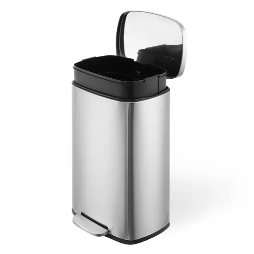 Vista 2 de GAOMON Bote de basura rectangular de acero inoxidable para uso comercial o de cocina, 50 L / 13 galones, resistente a las huellas dactilares, tapa