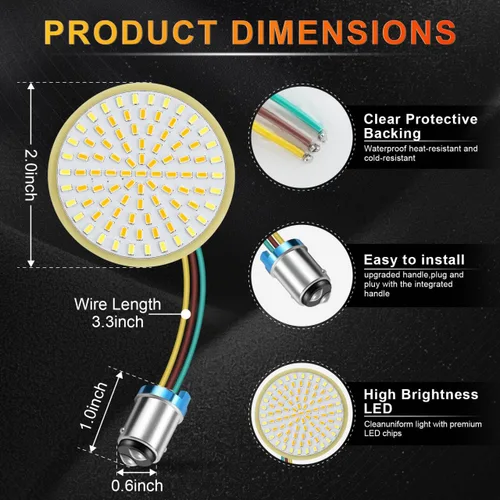 Vista 5 de LivTee Señales de giro delanteras extremadamente brillantes y panel de luces LED Switchback de funcionamiento con base 1157 compatible con Harley
