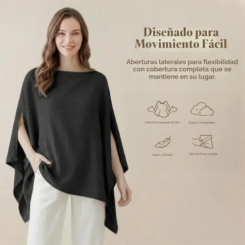 Vista 3 de Konssy - Funda de lactancia de muselina para mujer, poncho de privacidad completa de 360°