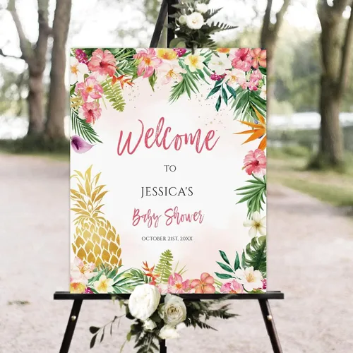 Vista 13 de Personalized Welcome Sign, Editable Baby in Floral Welcome Poster, Spring Flowers Baby Shower Decoration