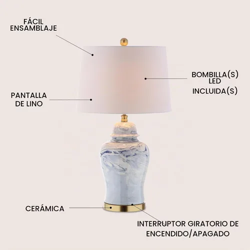 Vista 4 de JONATHAN Y JYL3010A Wallace - Lámpara de mesa LED de cerámica de 26", tradicional, de transición, mesita de noche, lámpara para dormitorio, sala