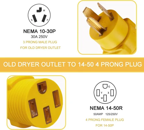 Vista 3 de NEMA 10-30P a 14-50R Adaptador de cargador EV, 30 amperios 3 clavijas enchufe de secadora a 50 amperios 4 clavijas de carga EV, conector antiguo