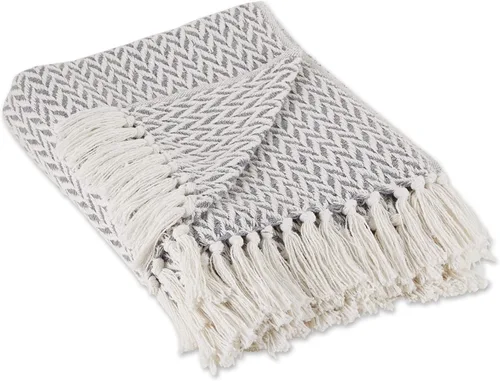 Vista 16 de DII - Manta Moderna Zig Zag de Forro Polar de Algodón Tejido, con Flecos Anudados a Mano de 2.5 Pulgadas, 50 x 60 Pulgadas, Negra Negro