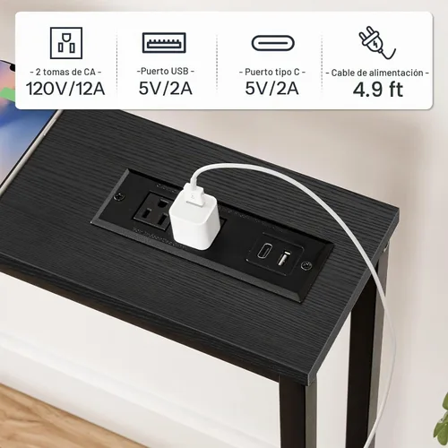 Vista 8 de HOOBRO - Mesa de consola estrecha de 63" con estación de carga, mesa de sofá de 5.9" con 2 tomas de corriente y puertos USB, mesas largas de entrada
