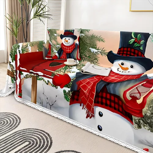 Vista 4 de Funda de sofá con estampado de muñeco de nieve de Navidad, fundas de sofá para sillón, funda resistente a las manchas, protector universal de muebles