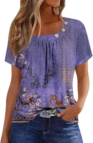 Vista 7 de Camisetas de manga corta con cuello cuadrado para mujer, blusas de trabajo informales de verano, tallas S-3XL