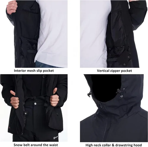Vista 4 de Alpine Swiss Chaqueta de esquí impermeable con capucha para hombre, abrigo de snowboard cálido para invierno