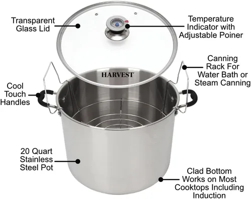 Vista 2 de Raíces & Branches Harvest - Olla de cocina para frascos, multiusos, de acero inoxidable, con indicador de temperatura, capacidad para 7 frascos