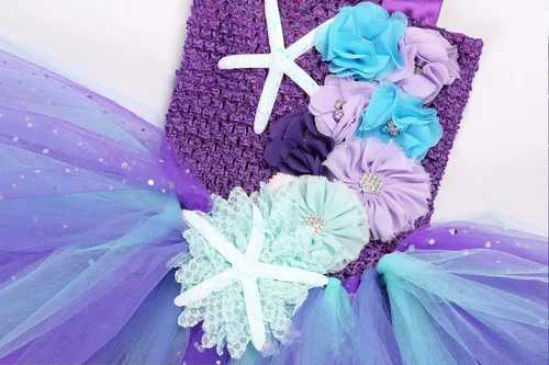 Vista 4 de SKCAIHT Vestido de sirena para niñas, disfraz de princesa de sirena, tutú para fiesta de cumpleaños