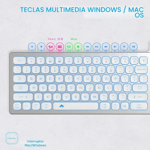 Vista 6 de POWZAN Teclado de Aluminio Silencioso con Cable Retroiluminado - Tecla Chiclet Delgada Compatible con Apple iMac, MacBook, Mac y PC, Teclado USB