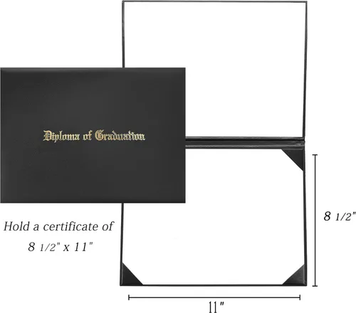 Vista 2 de Cubierta impresa para diploma de graduación de 8.5 x 11 pulgadas, cubierta acolchada de cuero sintético para certificado (negro)