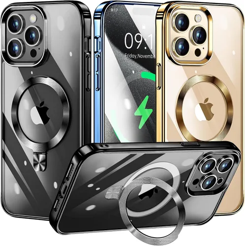 Vista 17 de [Anillo de CD compatible con soporte invisible MagSafe] Funda magnética para iPhone 12 / iPhone 12 Pro, parachoques galvanizado que no se pone