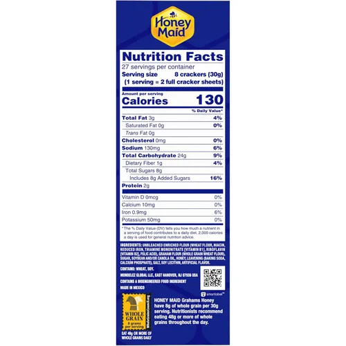 Vista 19 de HONEY MAID Graham Crackers, aperitivos para el almuerzo, tamaño de fiesta, 28.8 onzas 0.28 oz de grano entero por porción de 1.06 oz, hecho