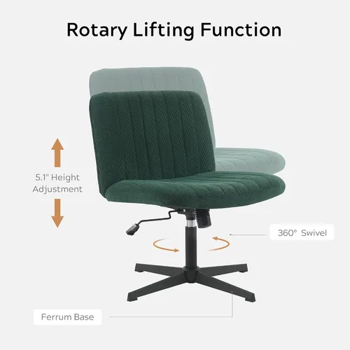 Vista 5 de EYYTHUNG Silla cruzada verde sin ruedas, asiento ancho sin brazos, silla de oficina giratoria de terciopelo acolchado para niñas