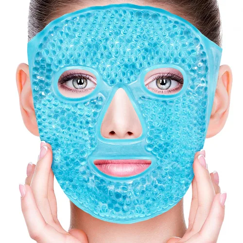 Vista 15 de Máscaras faciales frías, máscara facial de hielo, compresa fría y caliente, ojeras, hinchazón, migrañas y dolor de cabeza, enfriamiento
