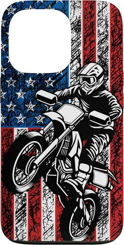 Vista 10 de Funda vintage con bandera estadounidense para iPhone 16 Motocross Dirt Bike