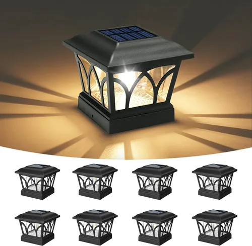Vista 10 de VOLISUN Paquete de 4 luces solares para postes para exteriores, con bombillas LED Edison, 2 ajustes de brillo, luces para poste de valla alimentadas