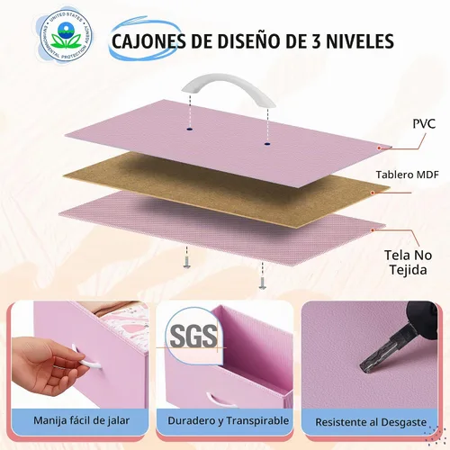 Vista 5 de WLIVE Cómoda de 8 cajones para dormitorio, cómoda ancha, rosa nublado