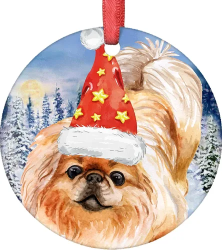 Vista 10 de Adorno de Navidad 2021 Perro Coton De Tulear Santa Porcelana Adorno de Navidad Coton De Tulear Cachorro Mascota Adornos de Árbol de Navidad Redondo
