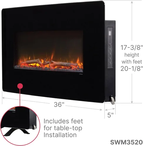 Vista 4 de Dimplex Winslow Chimenea eléctrica montada en la pared, 35 pulgadas, negro, 1400 W, moderna chimenea eléctrica de pared con calentador, múltiples